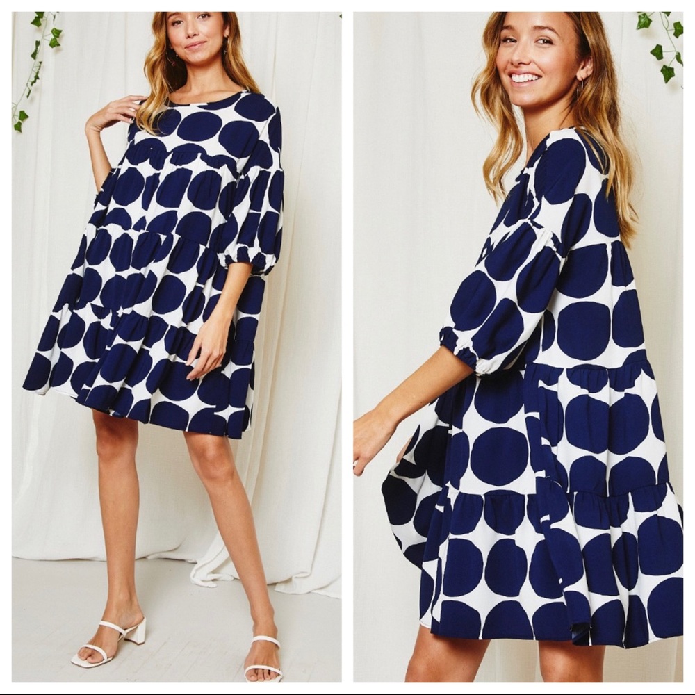 Martine Large Polka Dot Quater Sleeve Boho Swing Dress
